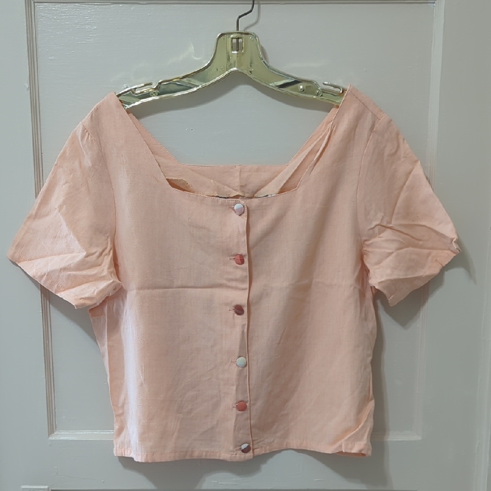 American Rhino Women's Short Sleeve Button Blouse NWT